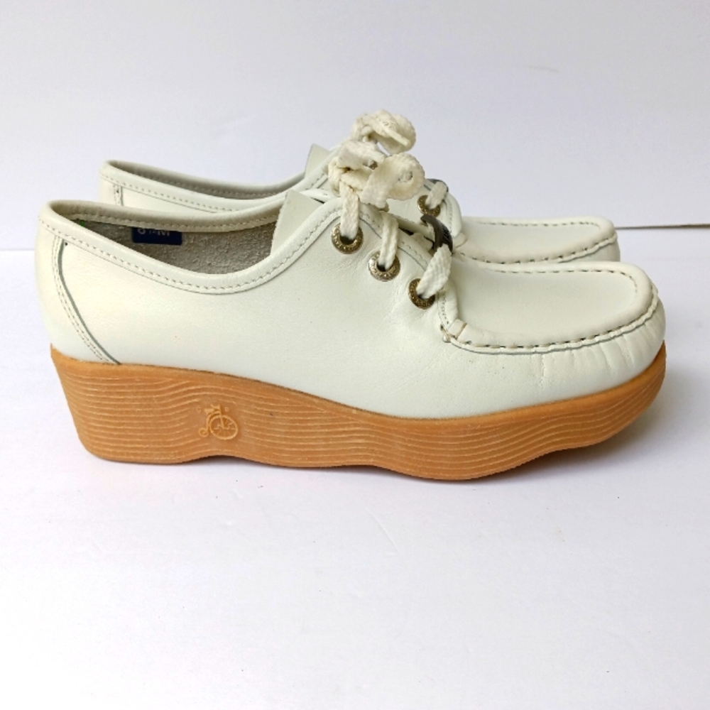 NOS Vintage Famolare Italian Made Platform Leather Oxford Size 6.5